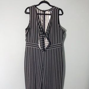 Black + White Pinstripe Tie-Knot Jumpsuit - 2X